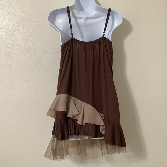 Lady Noiz Lagenlook Bohemian Forest Fairy Fairycore Brown Ruffle Slip Dress S - Picture 4 of 8